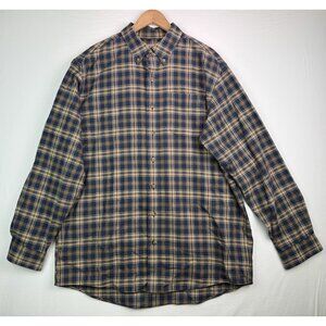 LL BEAN Blue /Tan Plaid 100% Cotton Flannel Button Down Shirt Classic‎ Sz L Tall